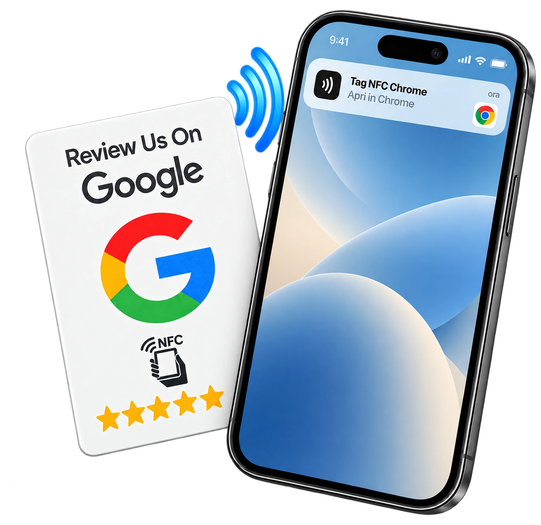 Smartphone avvicinato alla Review Card NFC
